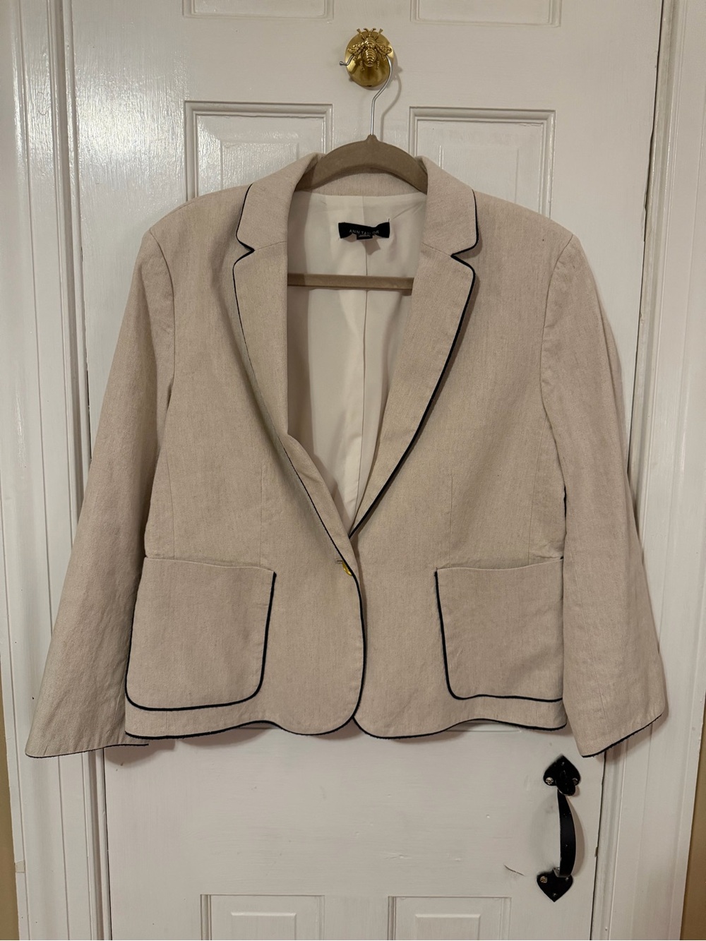 Ann Taylor Womens Cream Piped Blazer Jacket